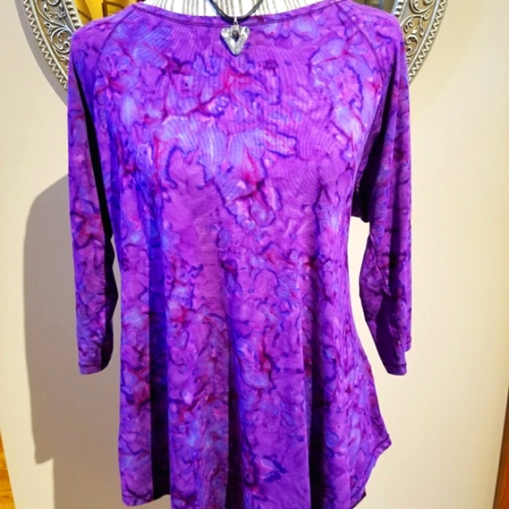 Dunia Asymmetrical Purple Tunic Abstract Print Top
